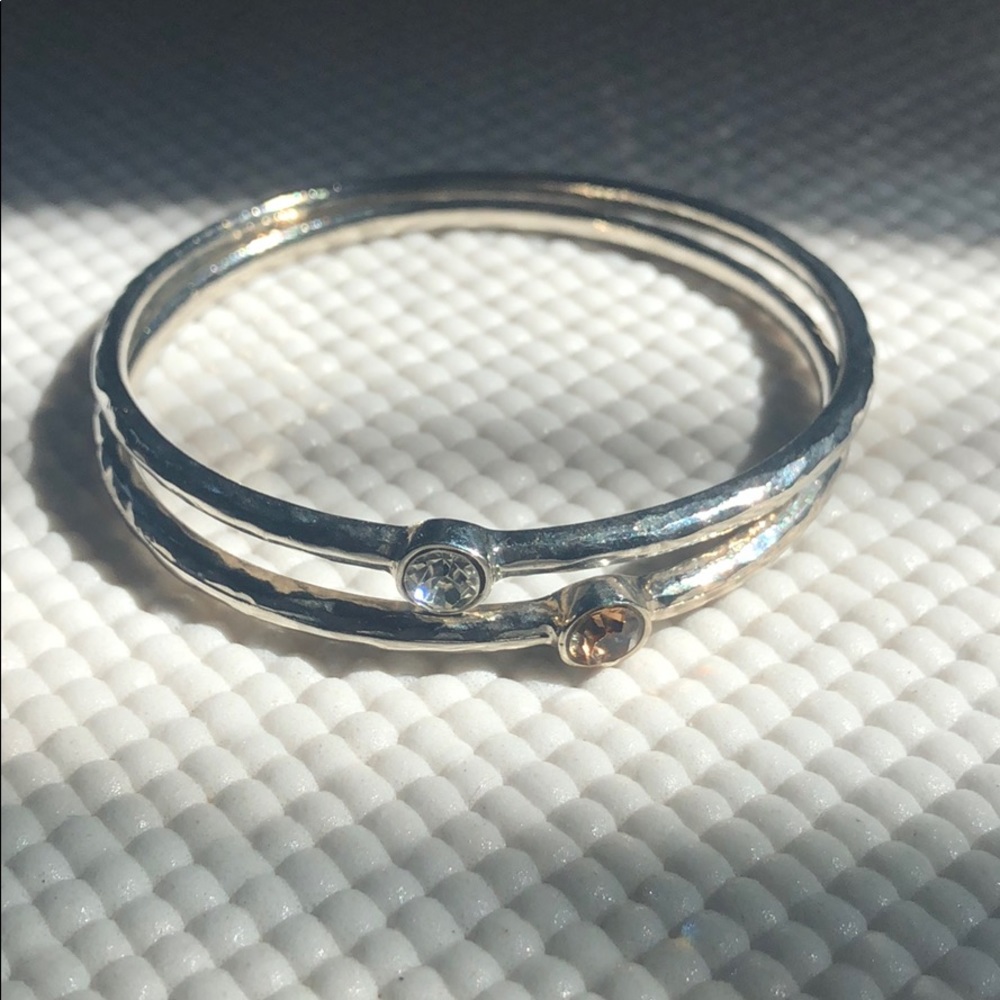 Silver bangles with stones